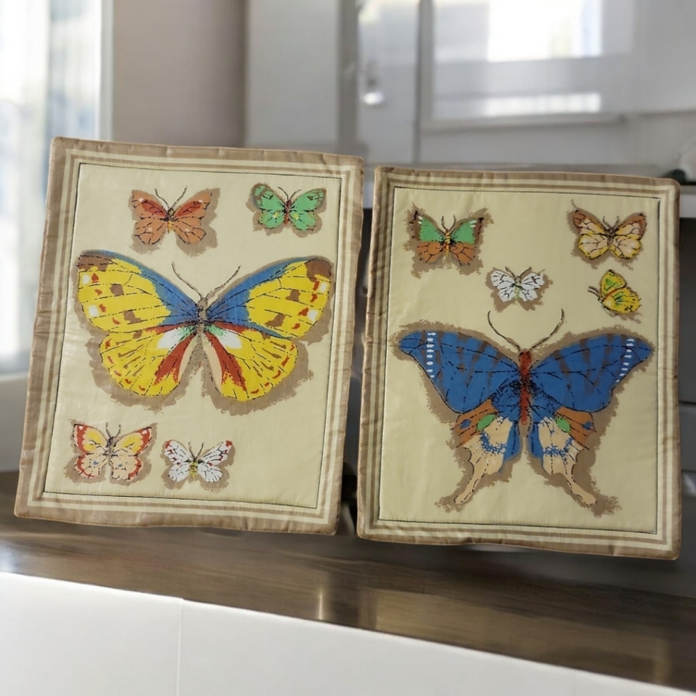 Hand Crafted 2 Amish Large Cloth Potholders Placemats Butterflies